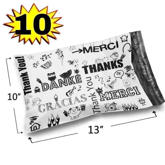 8/$20 Thank You Polymailers 10x13 Poly Mailer Bags Self Sealing Multi Language - Picture 1 of 3